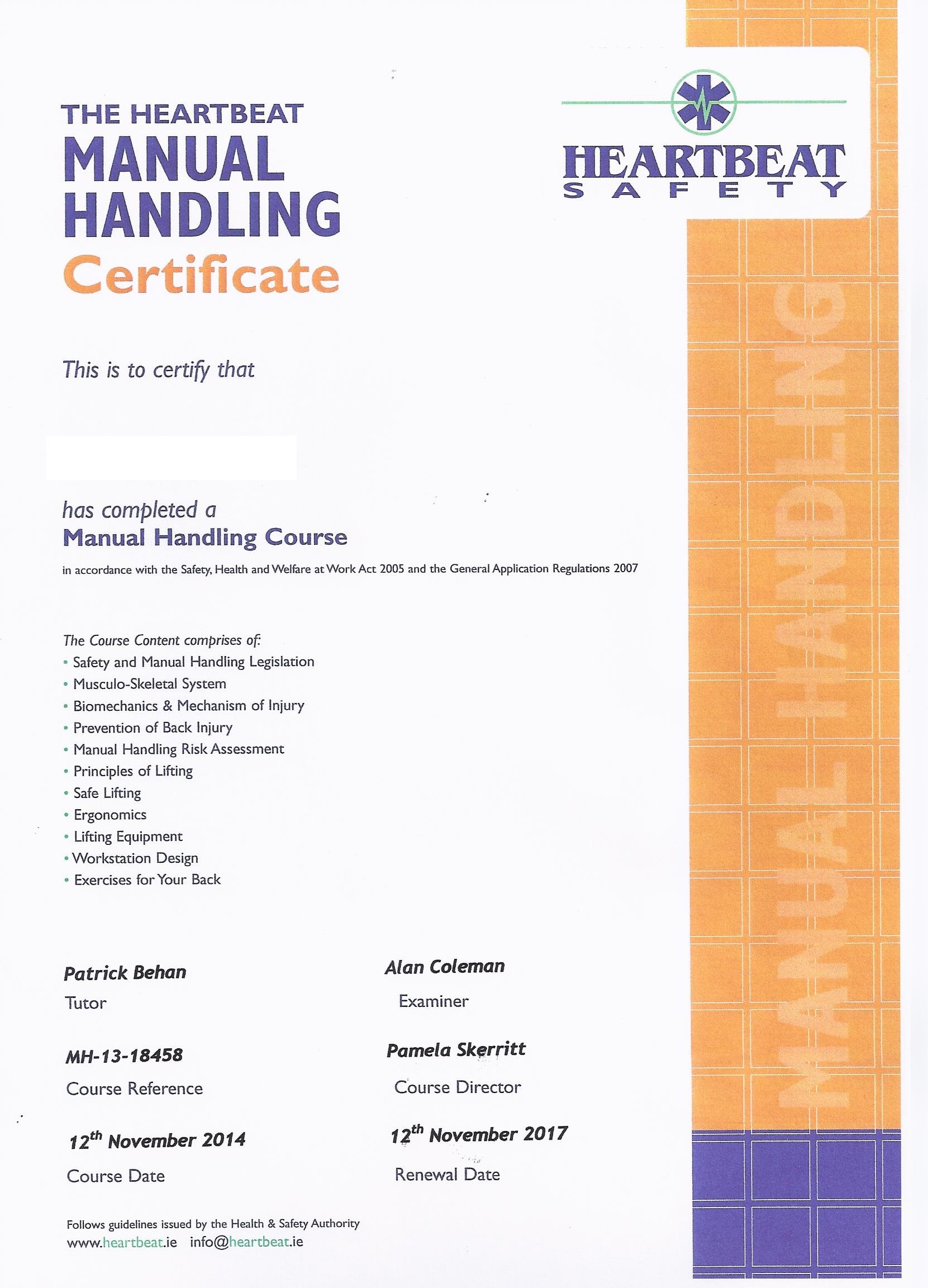 Manual Handling Certificate